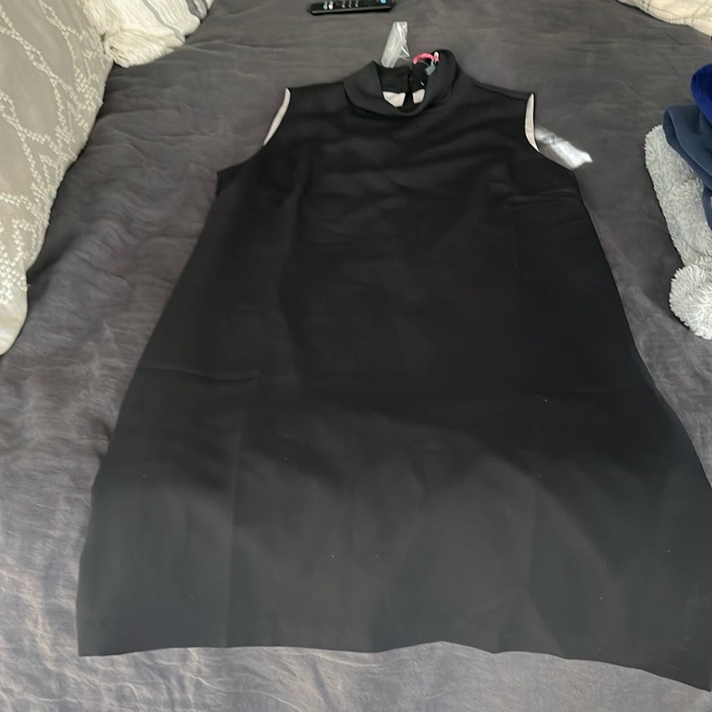 Mock Neck Black Shift Dress